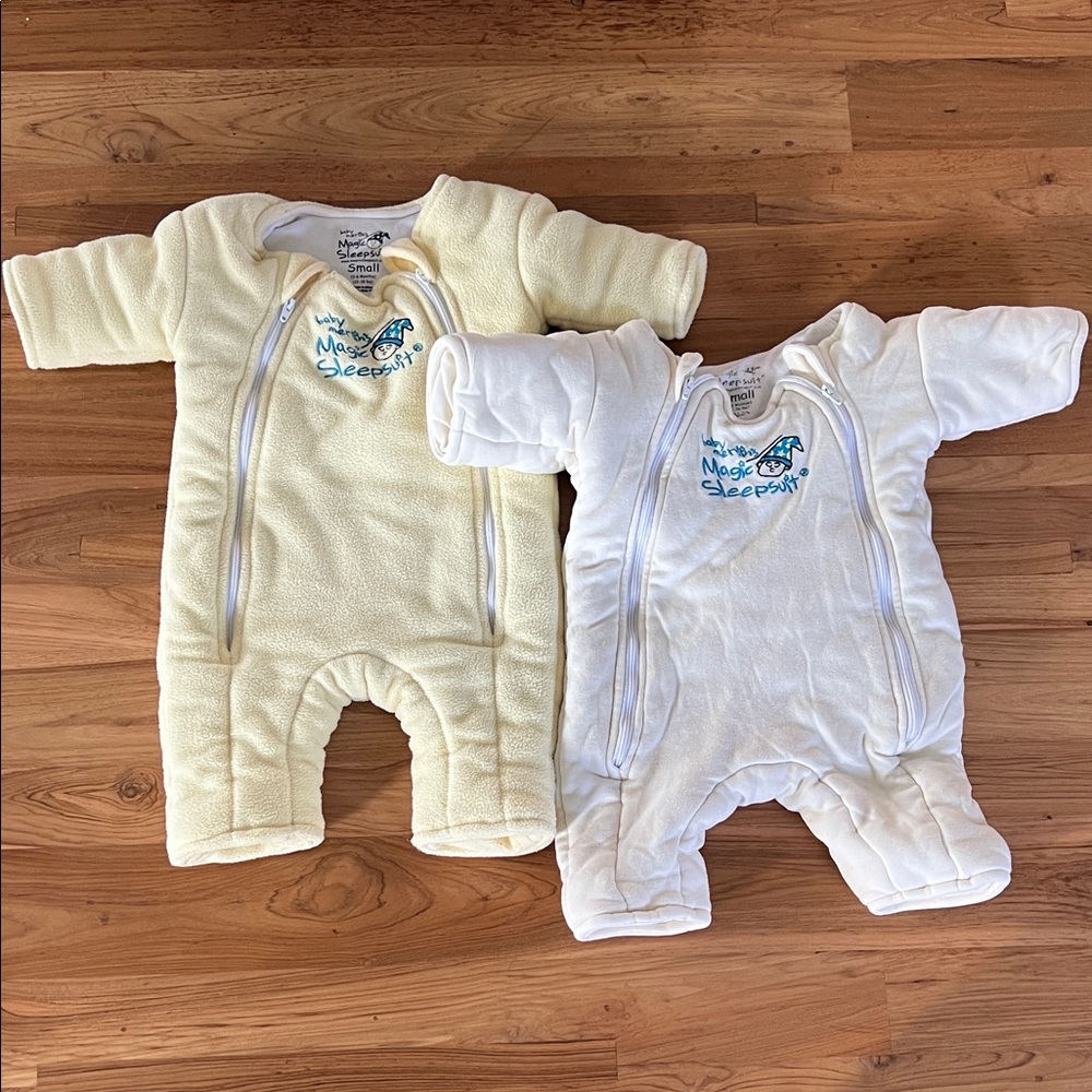 2 Baby Magic Merlin Sleepsuits Size Small 3-6M Yellow & Cream GUC